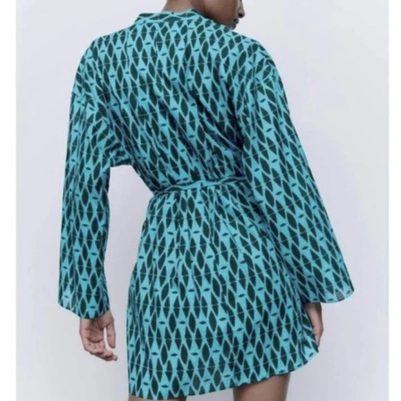NWT Zara 100% Cotton "The Reese Dress" in Blue Geo Print - Size M - Picture 3 of 14